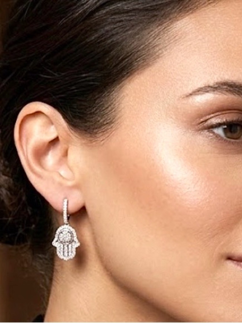 Moissanite over Stamped 925 Sterling Silver Hamsa Drop Earrings